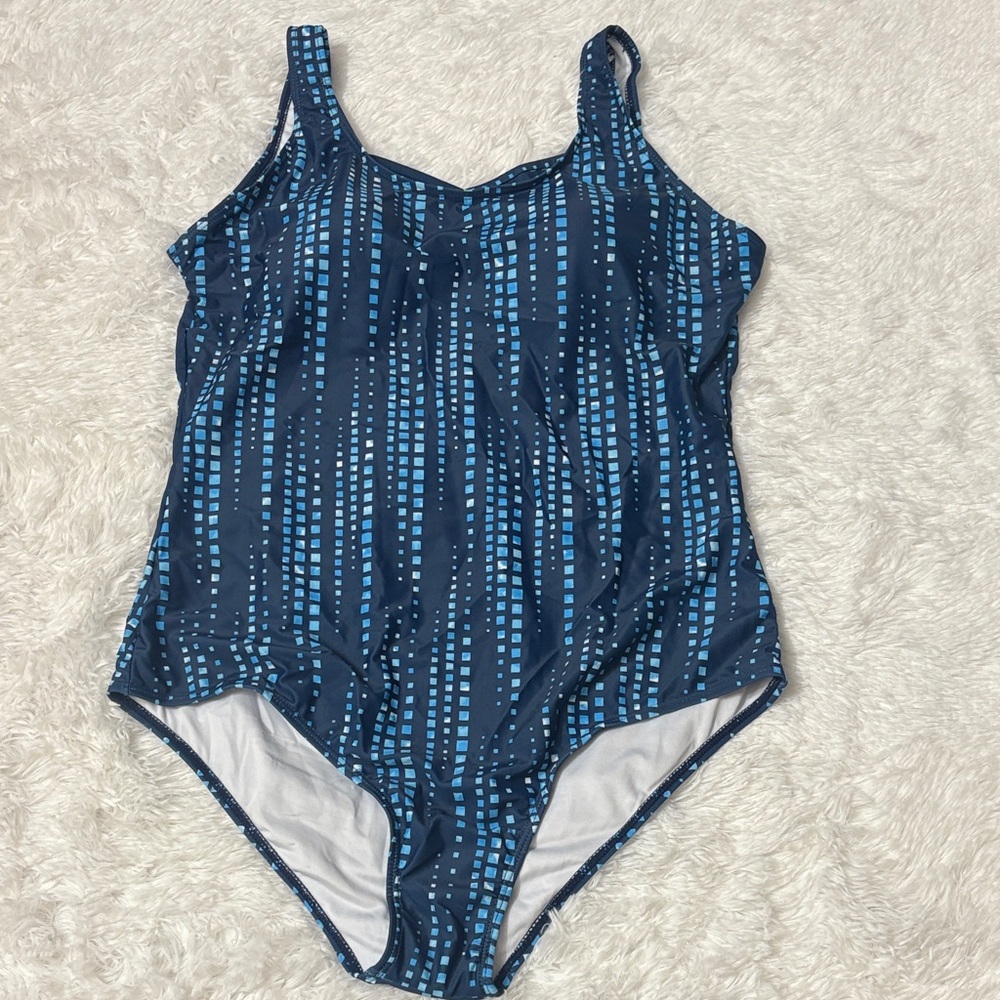 NWOT From Amazon Blue Checkered One Piece Swimsuit Size XL
